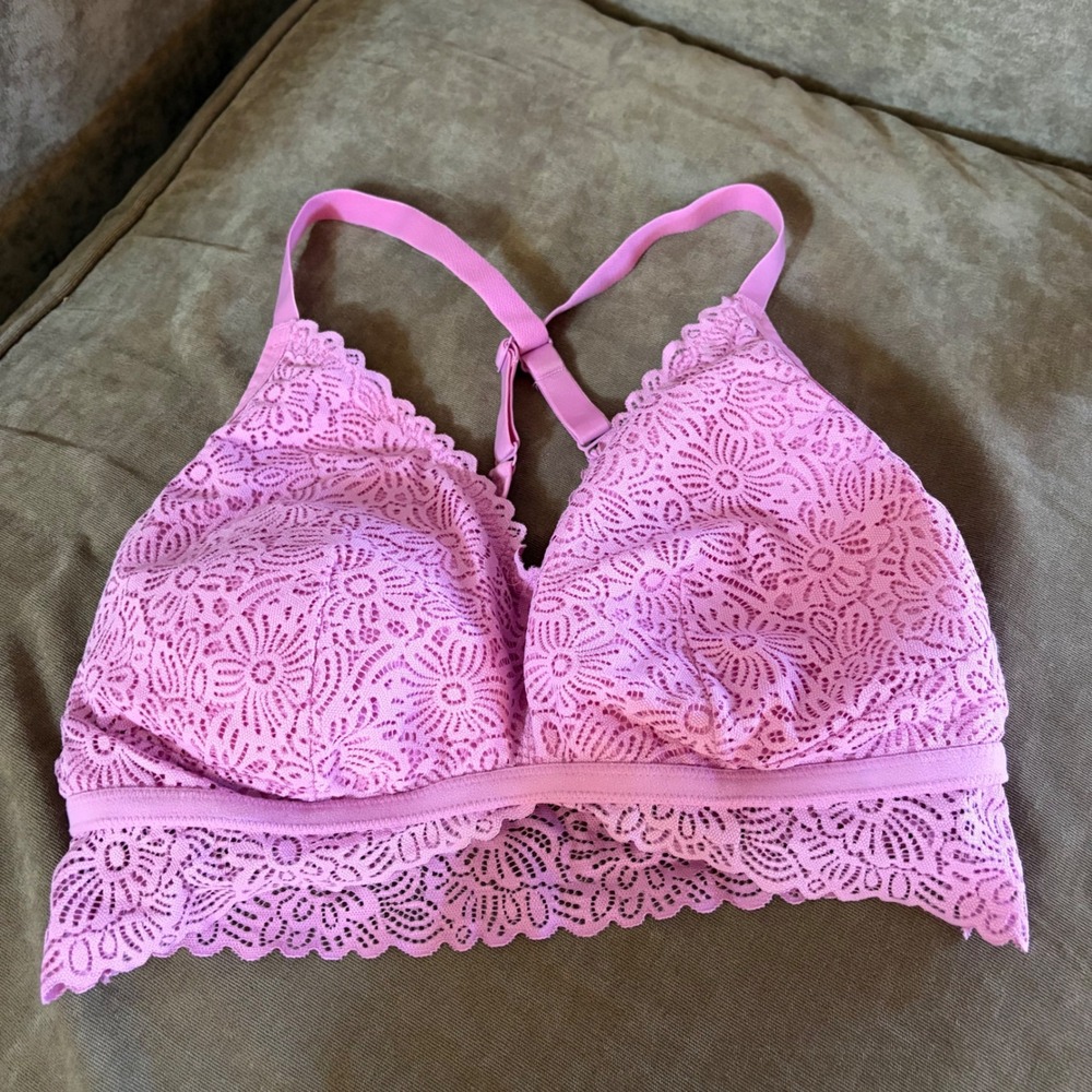 Auden Pink Floral Lace Bralette XXL Racerback Longline Wireless Bra
